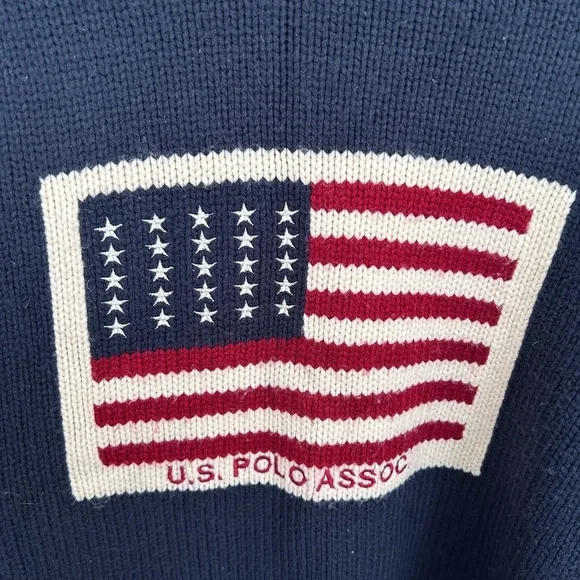 Vintage US Polo Assn Mens XL Navy USA Flag Logo Wool Blend Crewneck Sweater - Picture 3 of 5